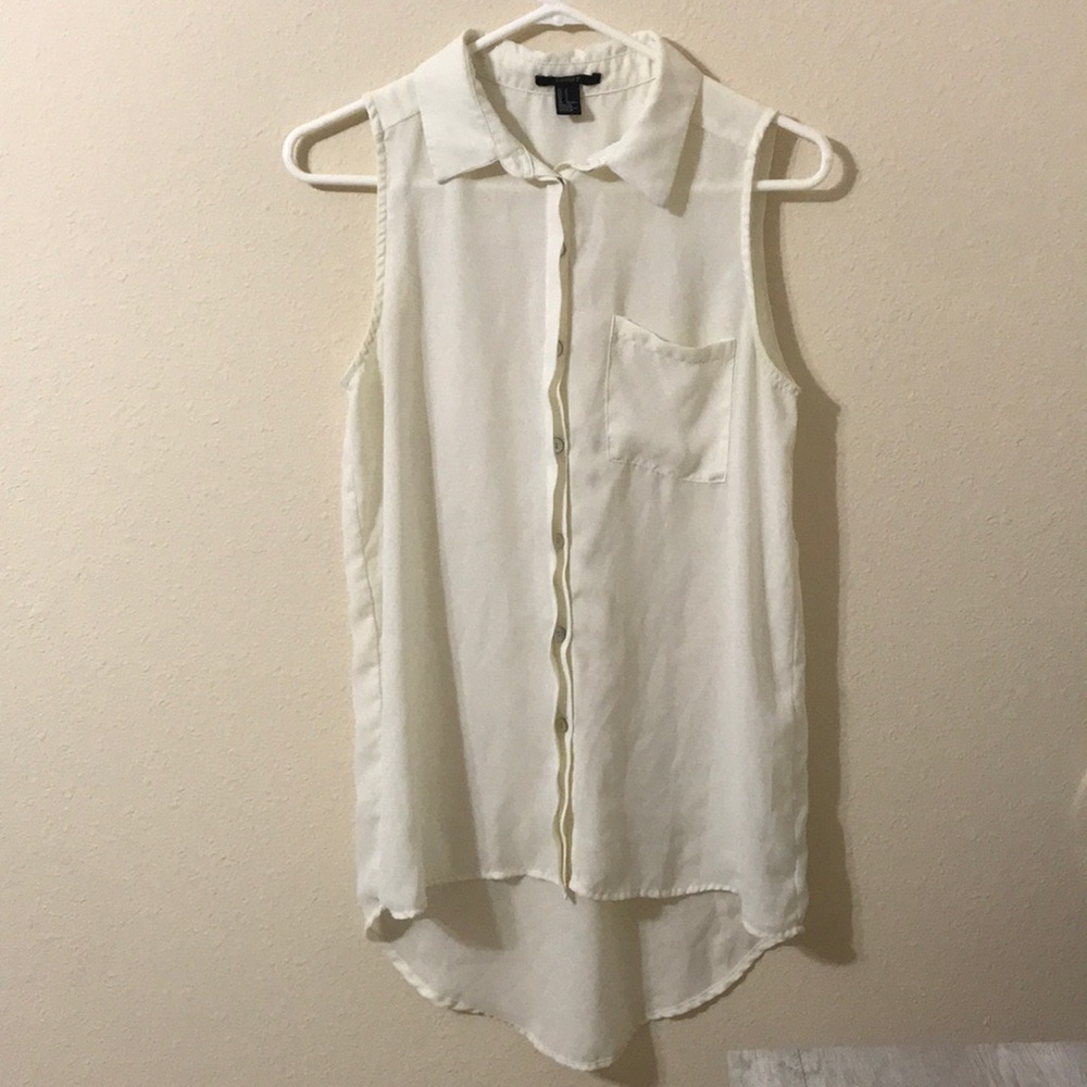 Forever 21 White Button Up Sleeveless Tank Small